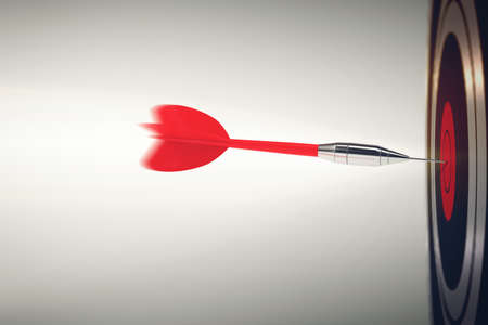 3D Rendering Dart launched with big speed toward the target. Business competition conceptの写真素材