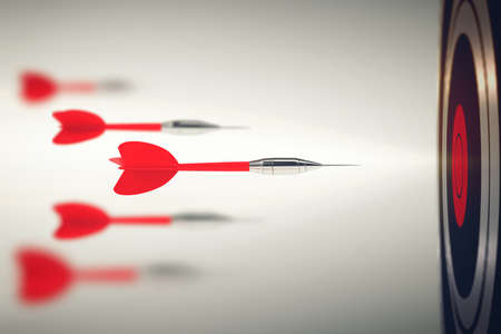 3D Rendering Darts launched with big speed toward the target. Business competition concept