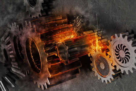 Gears mechanism system problem. 3D Rendering