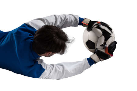 Goalkeeper catches the ballの写真素材