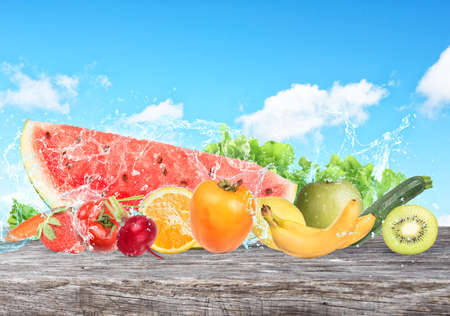 Colourful banner of fruits. Healthy food conceptの写真素材