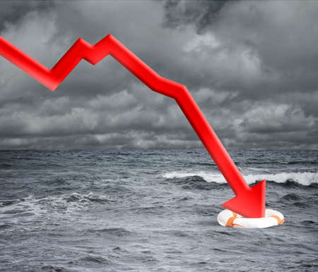 Crisis concept with falling arrow in the ocean