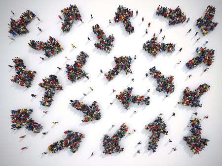 People have to choose the right direction. Concept of confusion. 3D Renderingの写真素材