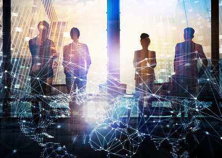 Group of business partner looking for the future with network digital effectの写真素材