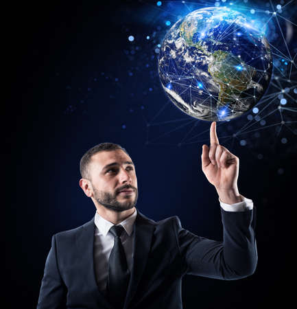 Global internet connection concept. World provided by NASAの写真素材