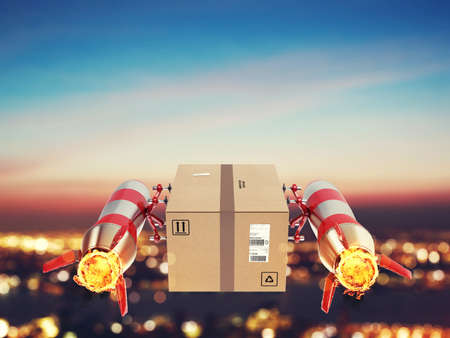 Fast delivery of package by turbo rocket. 3D Renderingの写真素材