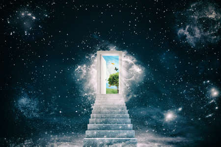 New green worlds behind the doorの写真素材