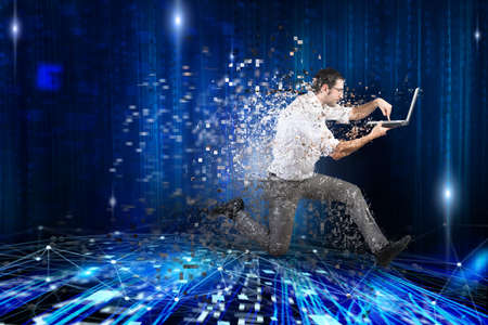 Fast internet connection concept with running businessmanの写真素材