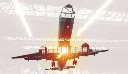 Take off of an aircraft with double exposure of airport