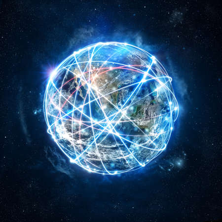 Concept of global internet connection network . World provided by Nasaの写真素材