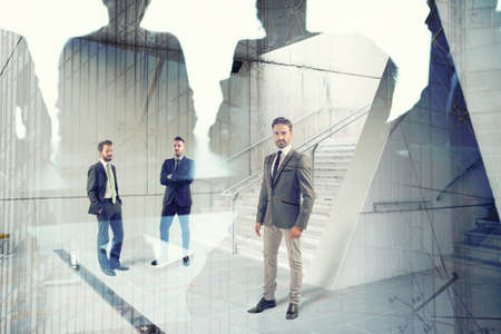 Businessmen that work together in office. Concept of teamwork and partnershipの写真素材