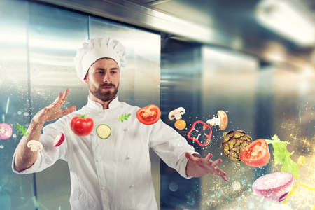 Magic chef ready to cook a new dishの写真素材