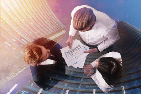 Business people works with statistics number of the company. double exposureの写真素材
