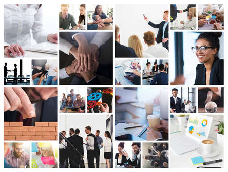 Business collage with scene of business person at workの写真素材
