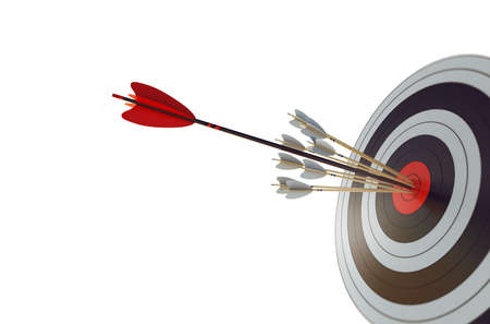 Arrow hit the center of target. Business target achievement concept.