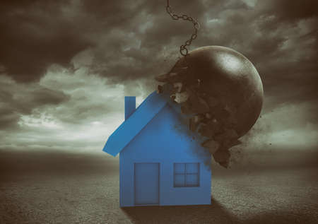 House resists the impact with a demolition ball. Concept of strength and indestructibilityの写真素材