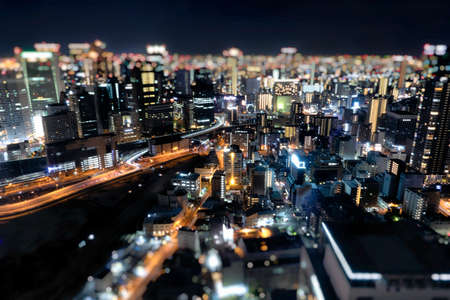 Night skyline of Osaka city. Umeda Sky Building in Japan.の写真素材