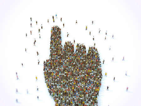 Crowd of people united forming a hand pointing. 3D Renderingの写真素材