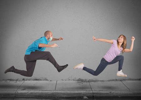 Girl escapes from dentistの写真素材