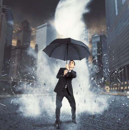 Businessman against ice flowの写真素材