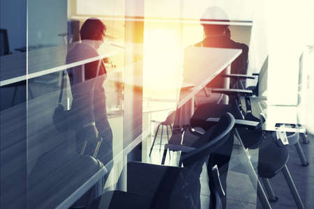 Traveler businessman ready to business meeting. Double exposure.の写真素材