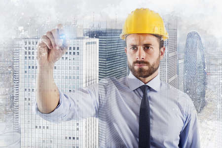 Architect businessman drawing a sketch of a modern home.