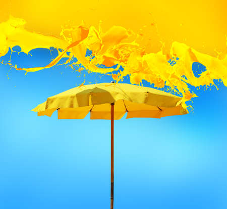 Cool fresh background for summer with yellow umbrella