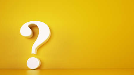 Big white question mark on a yellow background. 3D Renderingの写真素材