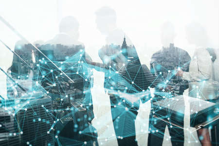 Network  concept with business people silhouette.