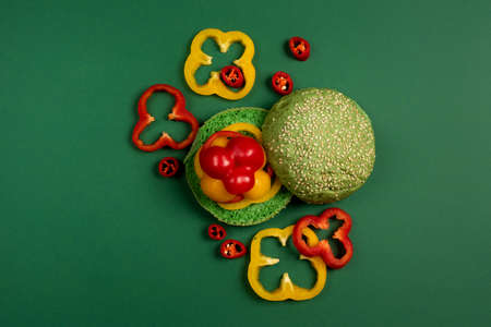 Sandwich with vegetables tomato and pepper . Stylish composition.