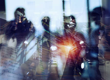 Business travel background of an airport with blur effects. double exposure.の写真素材