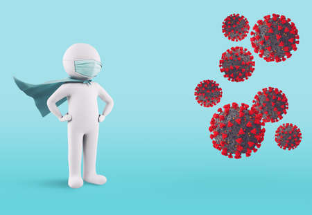Concept of defense against virus infection with face mask. 3D Rendering