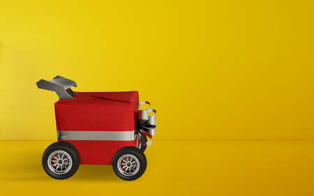 Christmas present like a car. Concept of priority and fast deliveryの写真素材