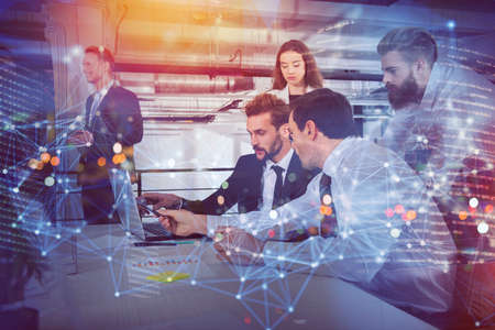Business people in office connected on internet network. concept of startup company