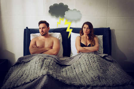 Boyfriend and girlfriend have couple problem and are not happyの写真素材