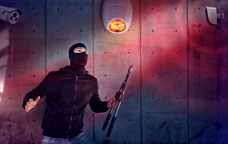 Thief with balaclava and wire cutter was spotted trying to steal in a apartment from the security...