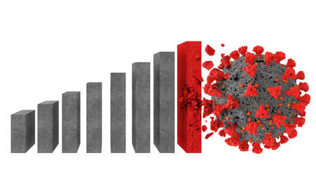 virus destroys statistic bars. Concept of crisis and recession due to pandemic. 3d render