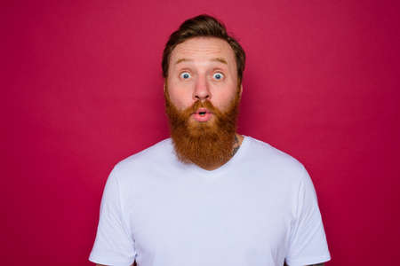 wondered isolated man with beard and white t-shirt