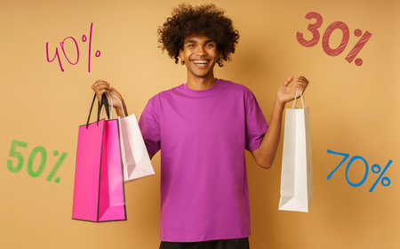 Happy man is happy to buy from shops