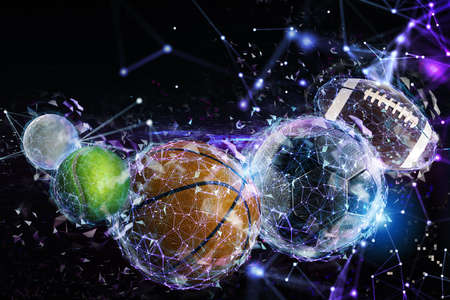 Internet live streaming of a soccer, basketball, tennis,rugby and golf tennis matchの写真素材