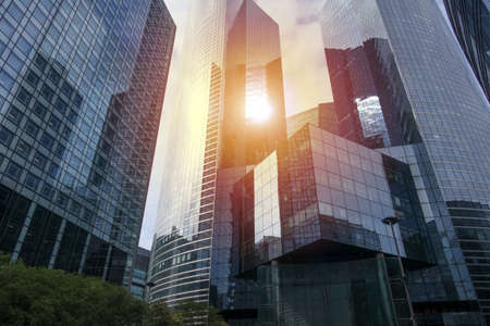 Modern discrict of group of skyscrapers with officesの写真素材