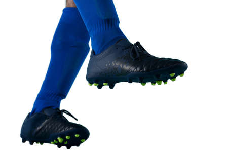 Isolated Soccer player ready to kicks the ballの写真素材