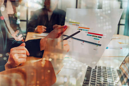 Group of business people have a meeting about company statsの写真素材