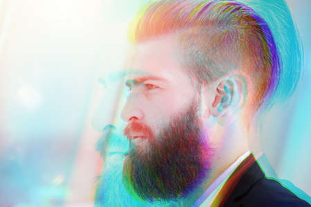 Futuristic vision of a businessman portrait in officeの写真素材