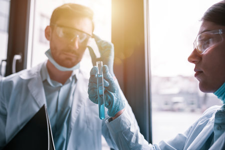 Medical science laboratory works on bacteria research against covid-19 coronavirusの写真素材