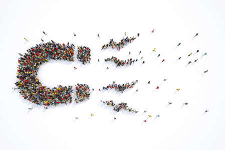 Crowd of people forming a magnet to attract many people. 3D Renderingの写真素材