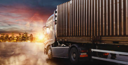 Track runs fast to deliver the goods in the morningの写真素材