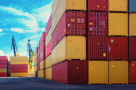 Colored containers stacked in a commercial port