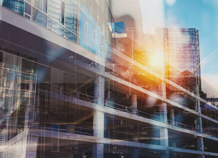 Construction company plans a sketch of new buildingの写真素材