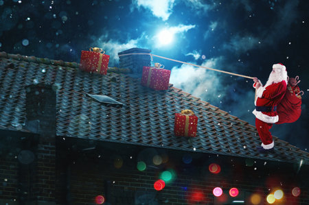 Santa claus ready to deliver presents for christmasの写真素材